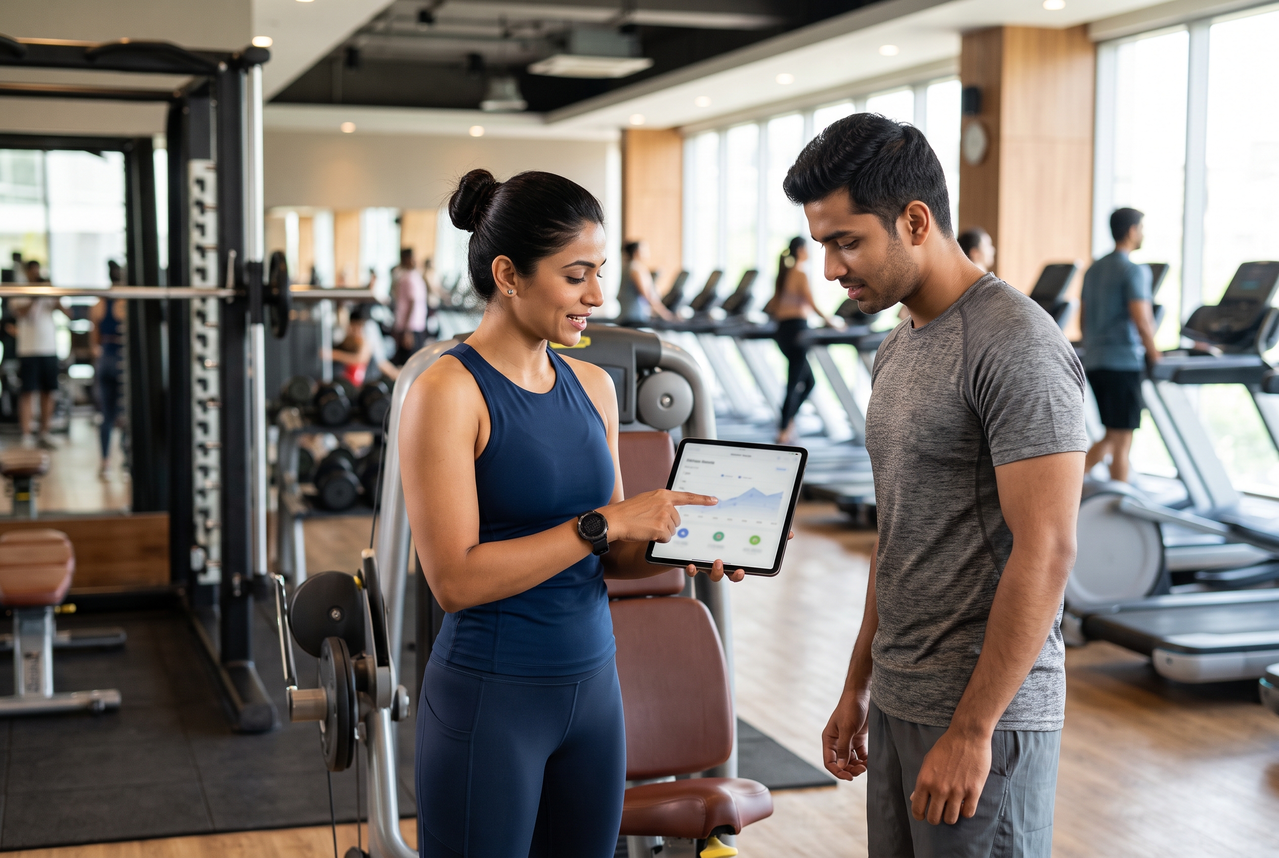 Indian fitness client photographing his meal at the gym